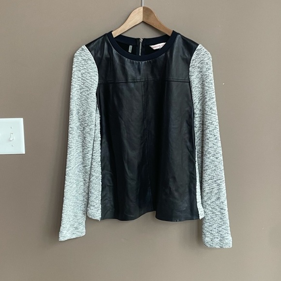 Rebecca‎ Taylor Leather Long Sleeve Shirt Black Grey Size Small - Picture 1 of 7